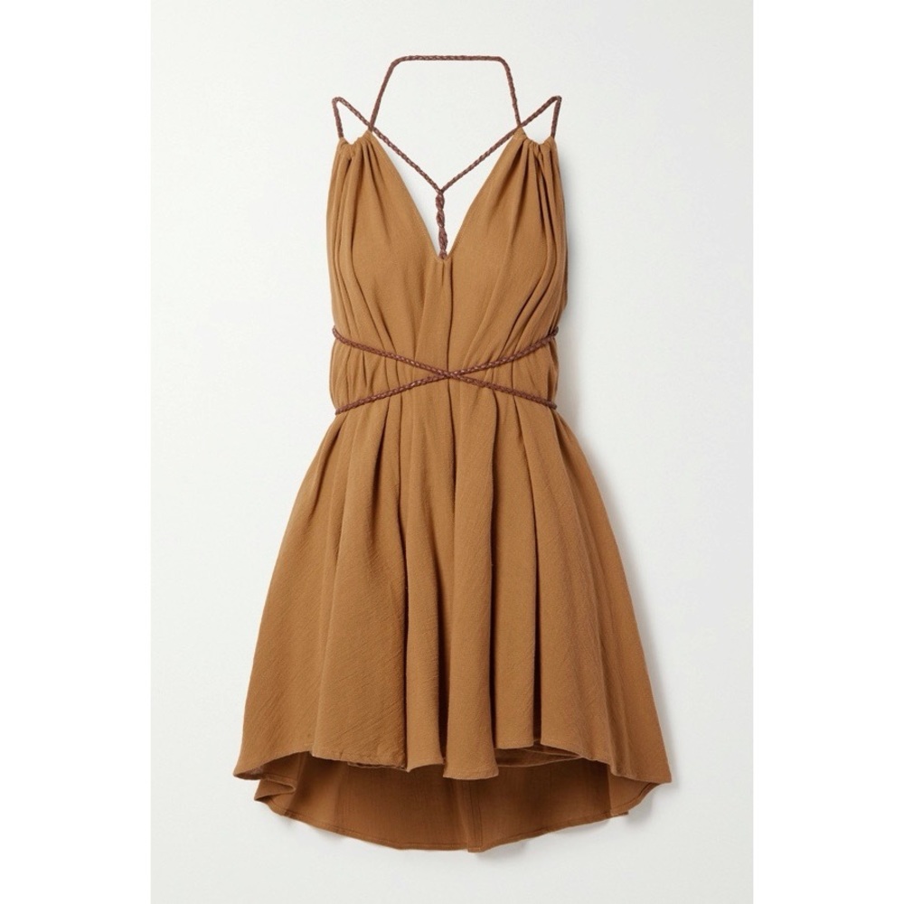Caravans braided leather-trimmed mini dress